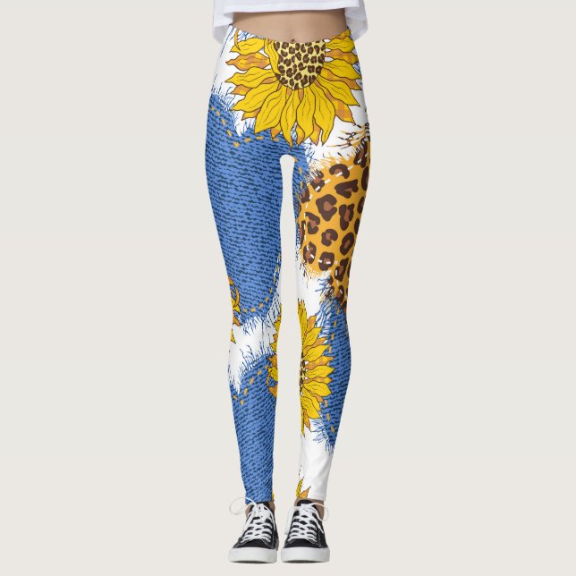 Legging Denim Hearts Leopard Sunflower Standard (Frente)