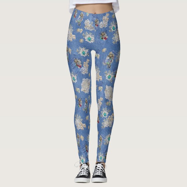 Legging Denim Jean bolsos, Kittens e Lace (Frente)