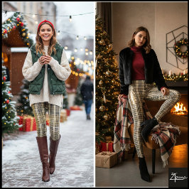 Legging Dense Brown Black Mini Plaid Check