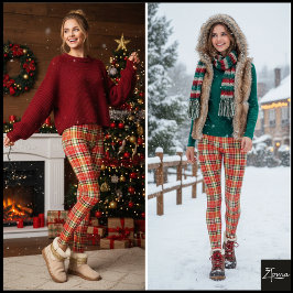 Legging Dense Orange Red Festive Tartan Plaid