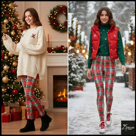Legging Dense Red Green Holiday Plaid Texture