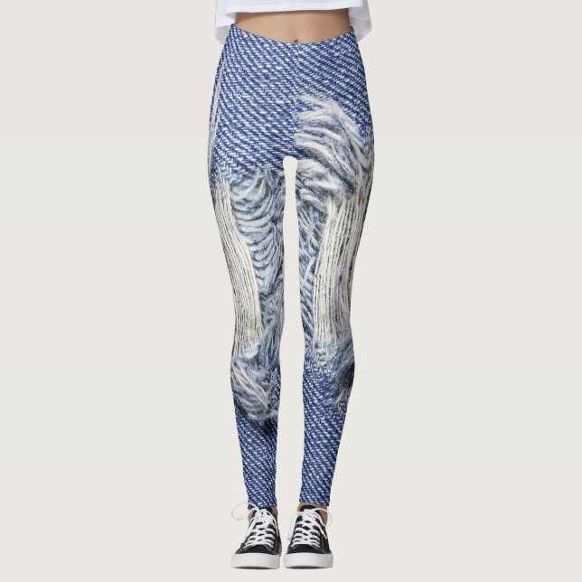 Legging Densidade azul rasgada: textura do jeans. (Frente)