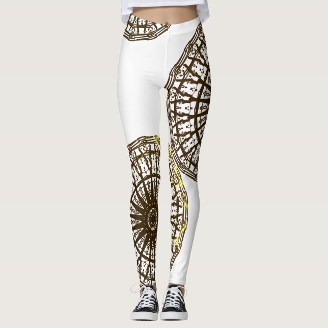 Legging DESENHAR MODERN-abstrato em preto-branco-ouro (Frente)