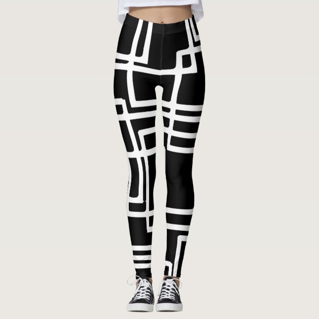 Legging Desenho Artístico de Quadrados Brancos Interligado (Frente)