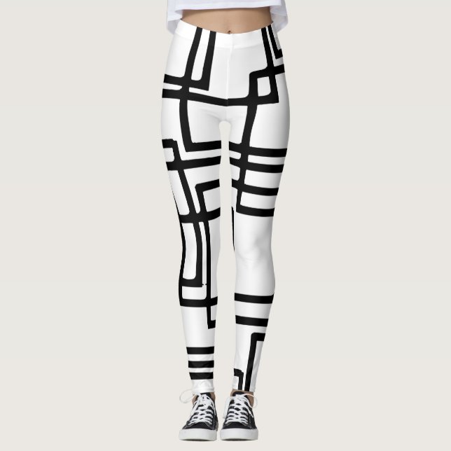 Legging Desenho Artístico de Quadrados Pretos Entrelaçados (Frente)