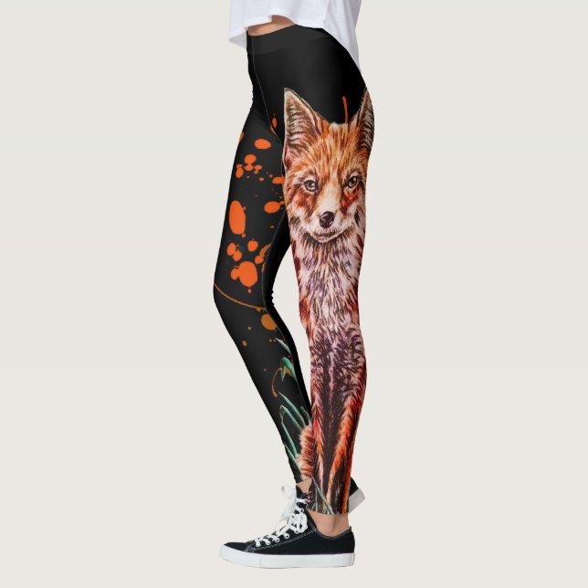 Legging Desenho da arte animal vermelha do Fox e da (Esquerda)