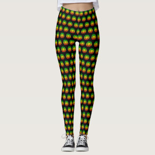 Legging Desenho da cabeça de leão Rasta vermelho amarelo v