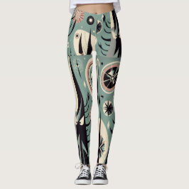 Legging Desenho de Árvore Cósmica Abstrata Geométrica