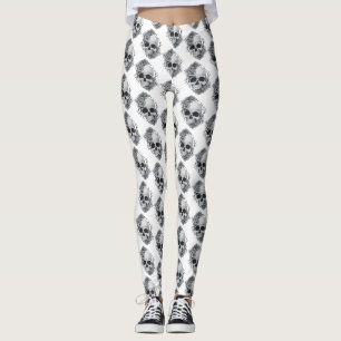 Legging Desenho de Caveira e Rosas