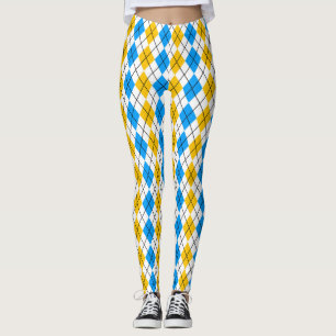 Legging Desenho de Diamante Argyle Azul Amarelo Branco