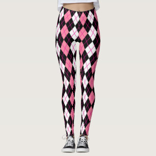 Legging Desenho de diamante argyle rosa preto e branco