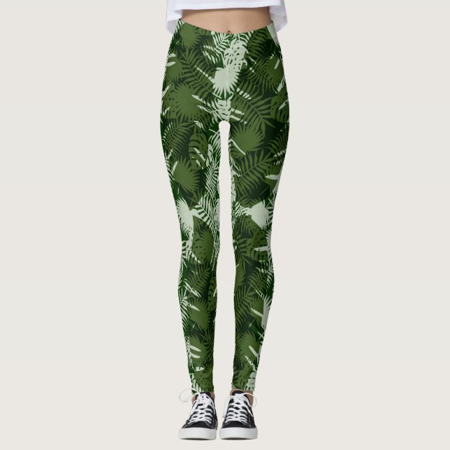 Legging desenho de folhas de banana padrão de folhas (Frente)