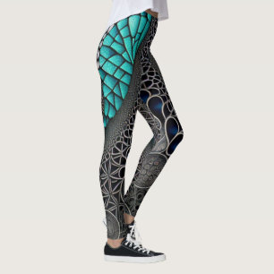 Legging Desenho de Linha Teal e Preta