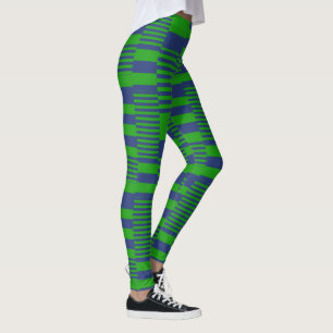 Legging Desenho de Listras Xadrez Azul Verde
