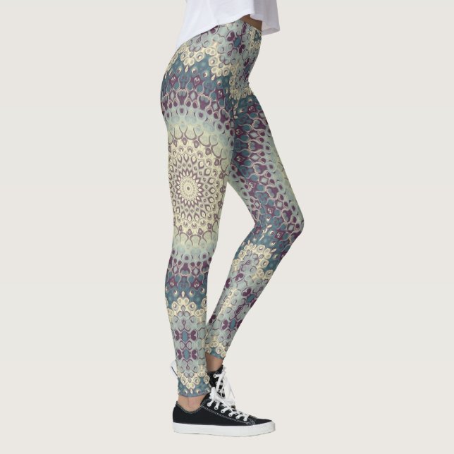 Legging Desenho de Mandala com Padrão Azul-Verde e Creme (Direita)