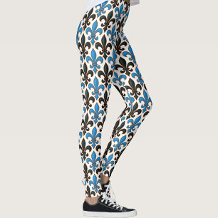 Legging Desenho de padrão Barroco Flor-de-lis Preto Azul