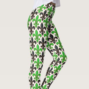 Legging Desenho de padrão Barroco Flor-de-lis Preto Verde