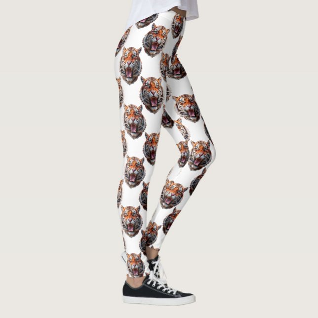 Legging Desenho de padrão de cabeça de tigre - Branco   (Criador carregado)