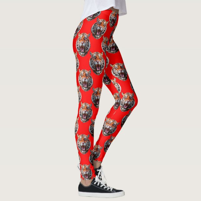 Legging Desenho de padrão de cabeça de tigre vermelho (Criador carregado)