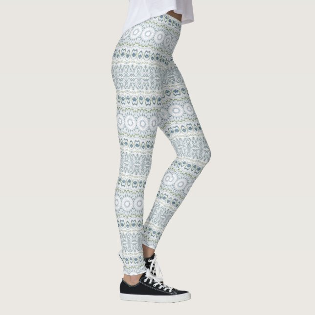 Legging Desenho de Padrão de Mandala Azul e Verde Sereno (Direita)