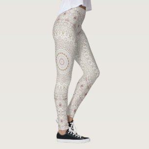 Legging Desenho de padrão de mandala bege e castanho
