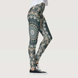 Legging Desenho de Padrão de Mandala em Turquesa e Bege