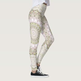 Legging Desenho de padrão de mandala floral rosa e verde