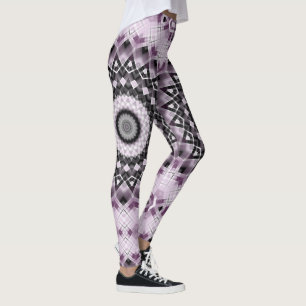 Legging Desenho de padrão de mandala geométrico violeta e 