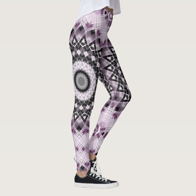 Legging Desenho de padrão de mandala geométrico violeta e  (Direita)