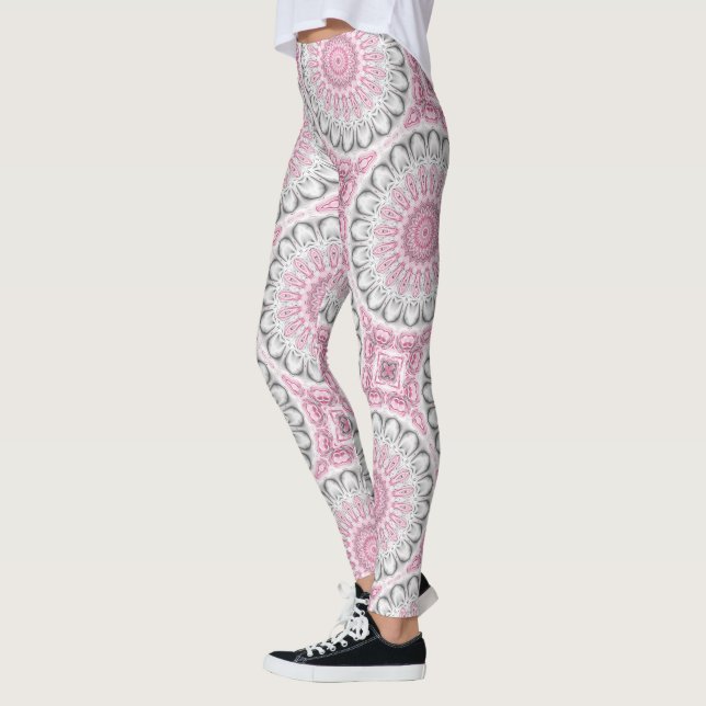 Legging Desenho de Padrão de Mandala Rosa e Branco (Esquerda)