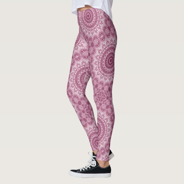 Legging Desenho de Padrão de Mandala Rosa Empoeirada (Esquerda)