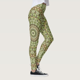 Legging Desenho de Padrão de Mandala Terroso Verde e Marro
