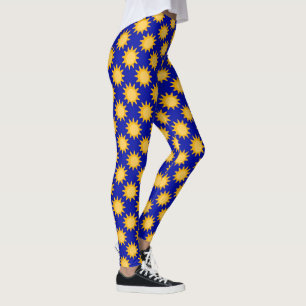Legging Desenho de padrão de sol brilho no azul