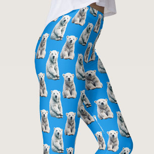Legging Desenho de padrão de urso polar azul