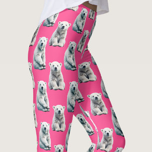 Legging Desenho de padrão de urso polar rosa