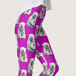 Legging Desenho de padrão de urso polar roxo