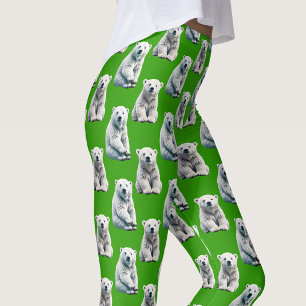 Legging Desenho de padrão de urso polar verde