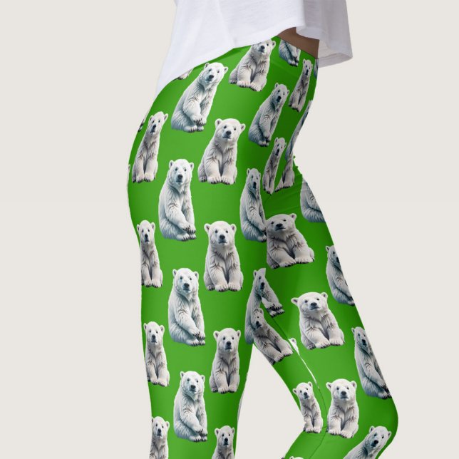Legging Desenho de padrão de urso polar verde (Criador carregado)