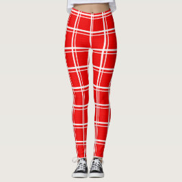 Legging Desenho de padrão de xadrez em grade de vidro verm