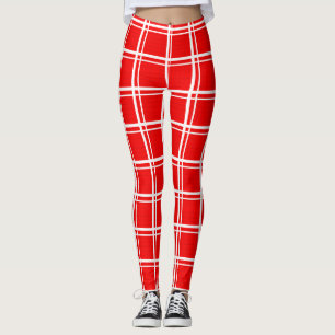 Legging Desenho de padrão de xadrez em grade de vidro verm