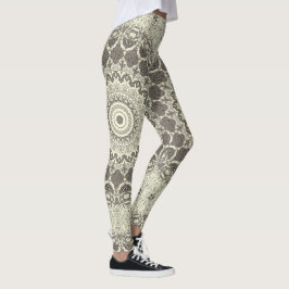 Legging Desenho de Padrão Mandala Bege e Taupe