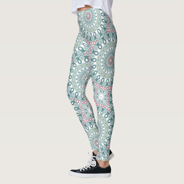 Legging Desenho de Padrão Mandala em Turquesa e Coral (Esquerda)