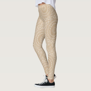 Legging Desenho de Padrão Mandala Marrom Camelo