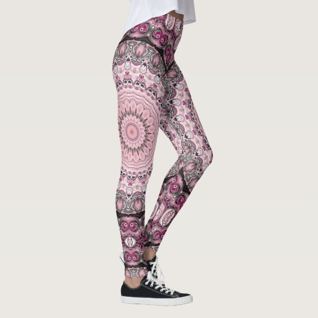 Legging Desenho de Padrão Mandala Rosa e Borgonha (Direita)