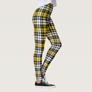 Legging Desenho de padrão xadrez escocês de xadrez amarelo