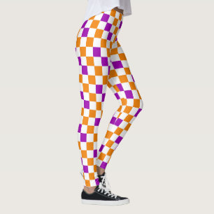 Legging Desenho de padrão xadrez laranja branco roxo