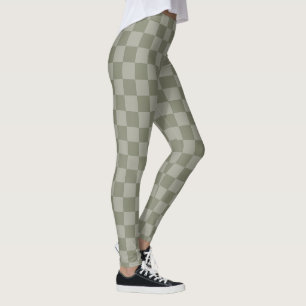 Legging Desenho de padrão xadrez verde oliva e cinza