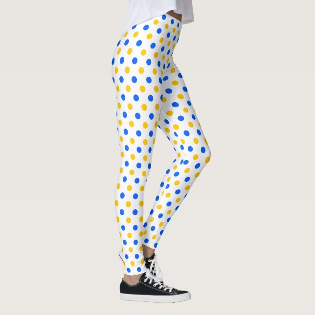 Legging Desenho de Pontos Brancos Azuis e Amarelos (Direita)