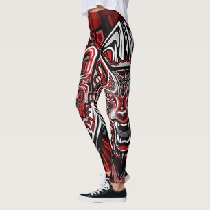 Legging Desenho de Totem Tribal Haida de Lobo