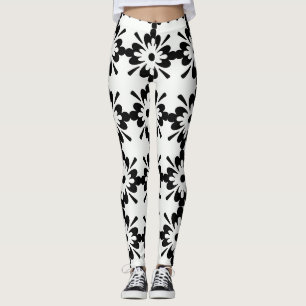 Legging Desenho Floral Preto e Branco Grande